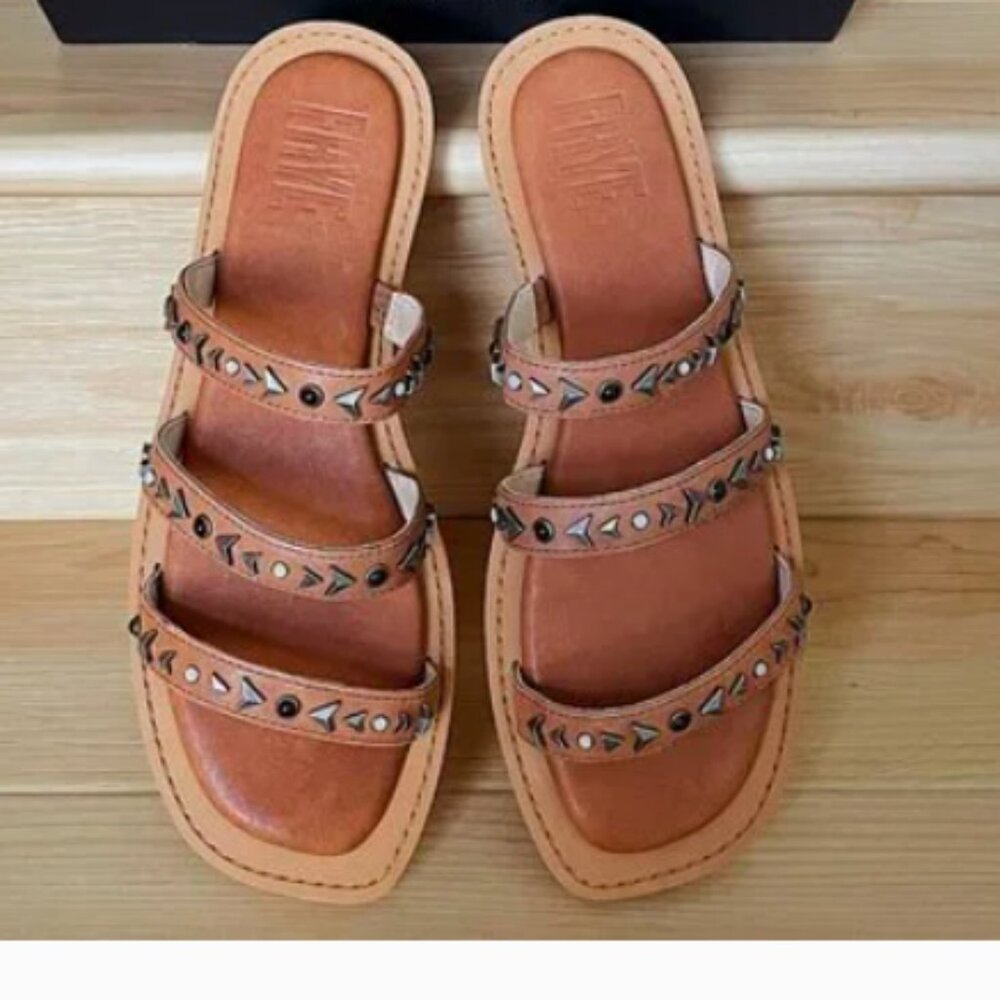 Frye Faye Studded Strappy Slide Sandal (Women)  SZ 8.5